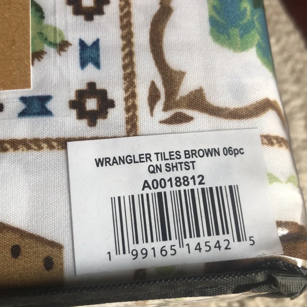 Wrangler QUEEN 6 pc sheet set White & Brown Western Print